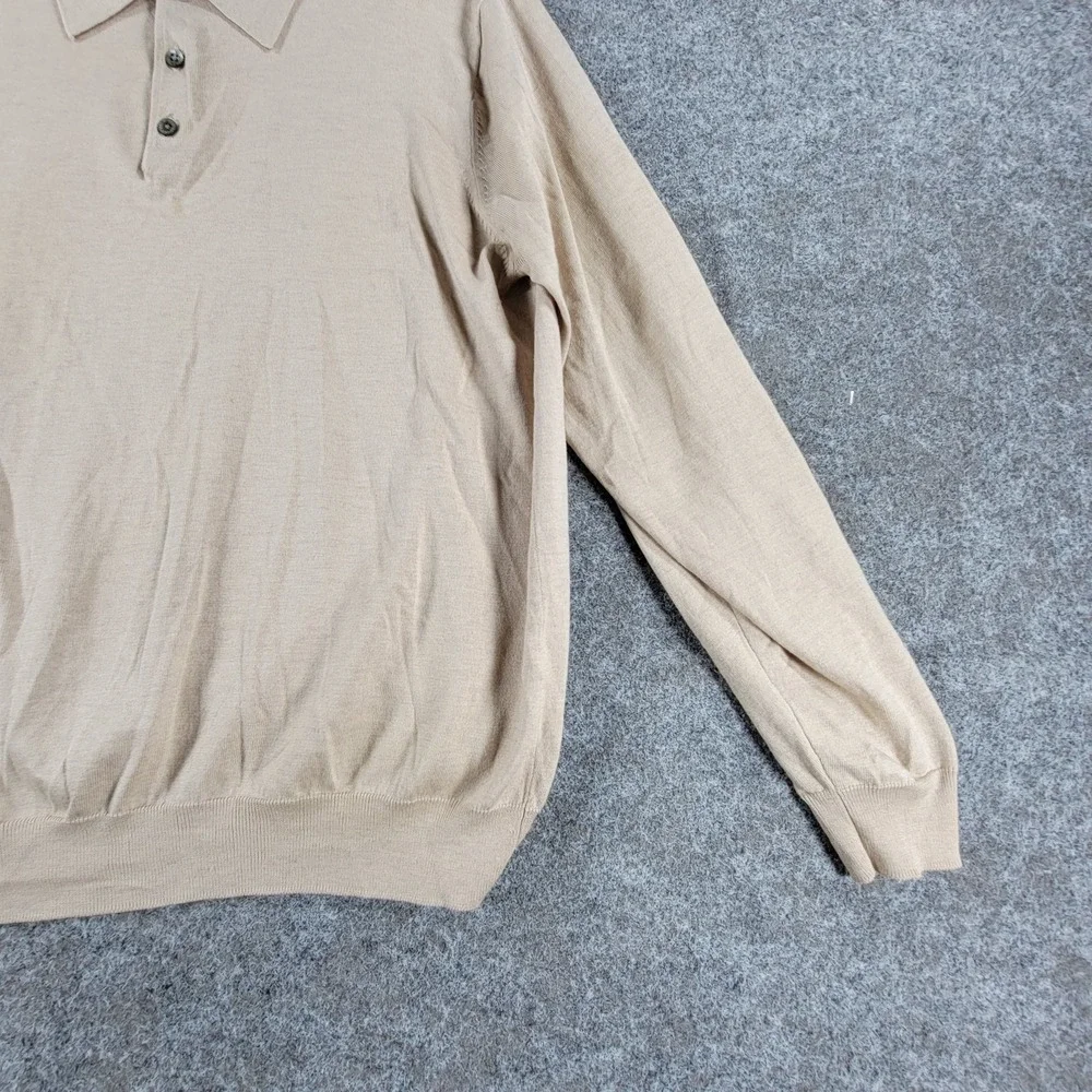 Tricots St. Raphael Polo Sweater‎ Mens M Ivory Silk Outdoor Long Sleeve 3 Button